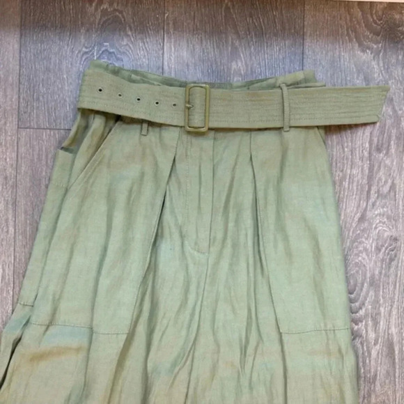 Aritzia Wilfred Le Fou Leonce Belted Pants High rise waist tapered pleated green - Picture 4 of 16